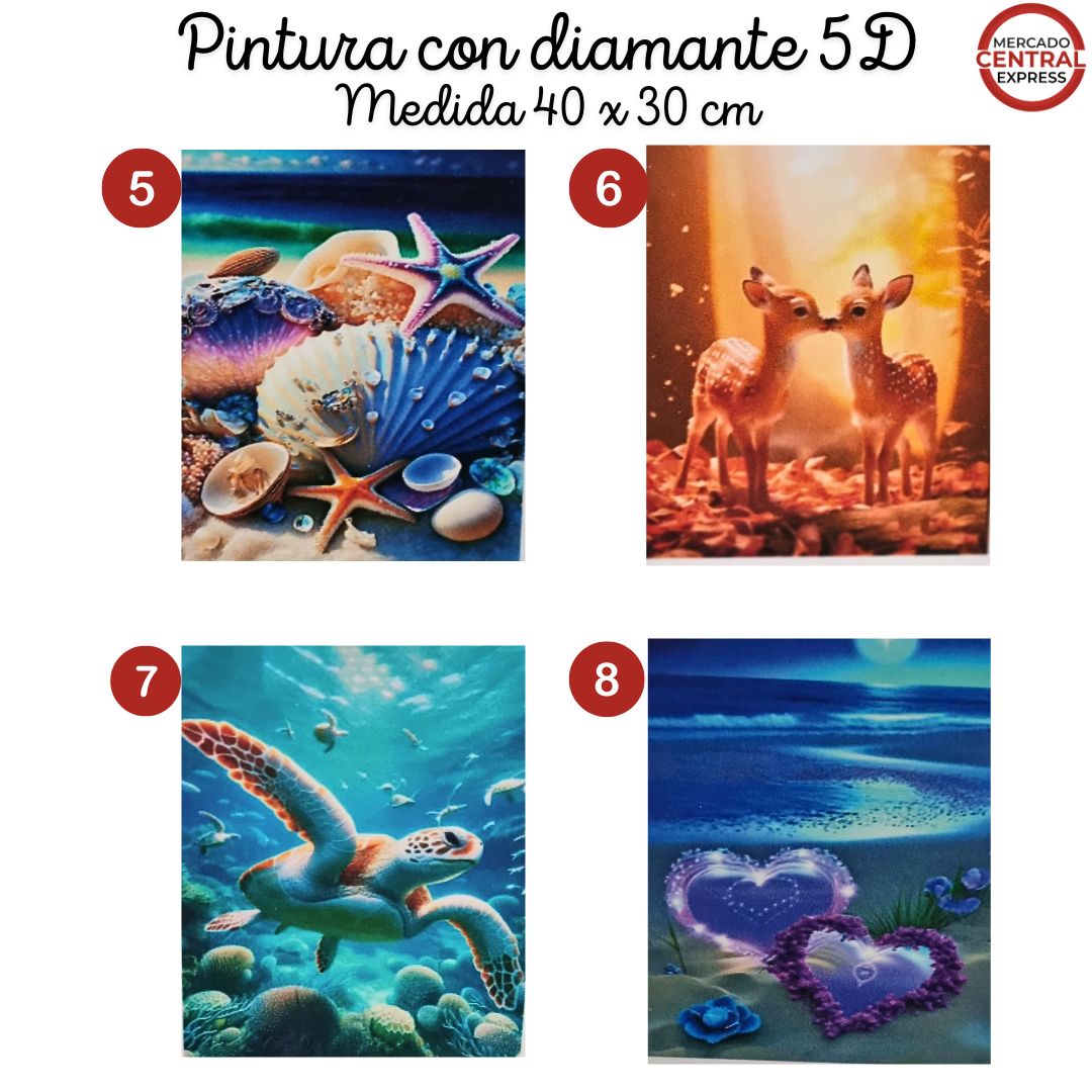 Pack x3 Pinturas con Diamantes 30x40 cm – Relájate, Crea y Decora con Arte DIY