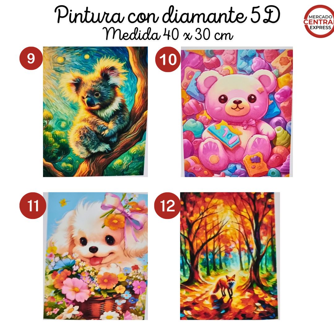 Pack x3 Pinturas con Diamantes 30x40 cm – Relájate, Crea y Decora con Arte DIY