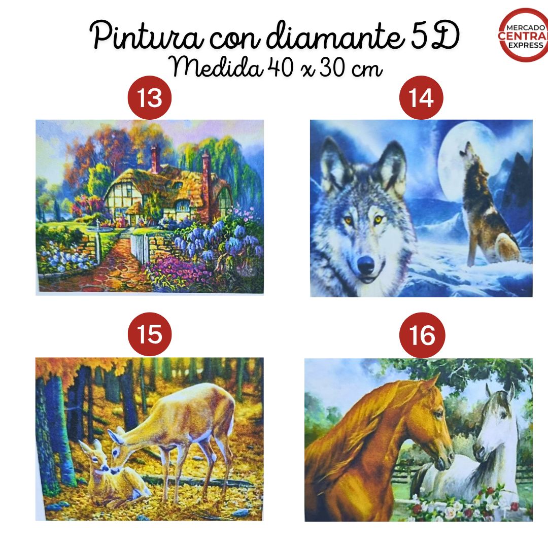 Pack x3 Pinturas con Diamantes 30x40 cm – Relájate, Crea y Decora con Arte DIY
