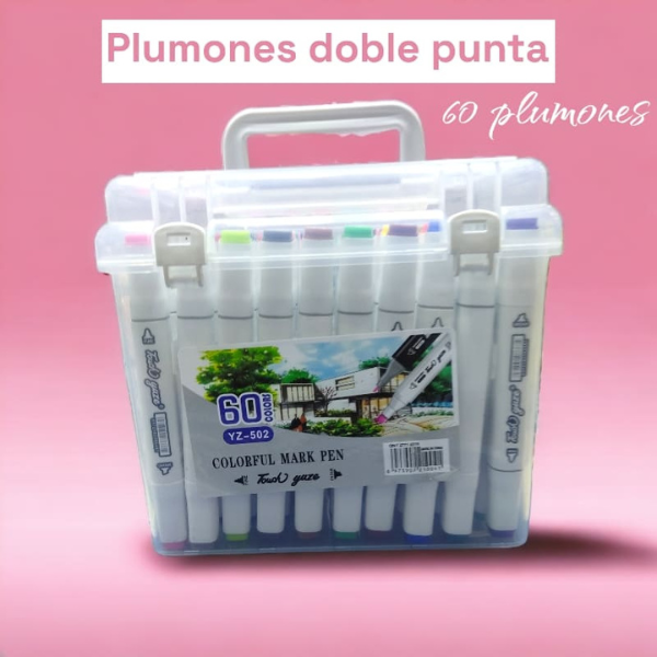 Maleta con 60 Plumones doble punta