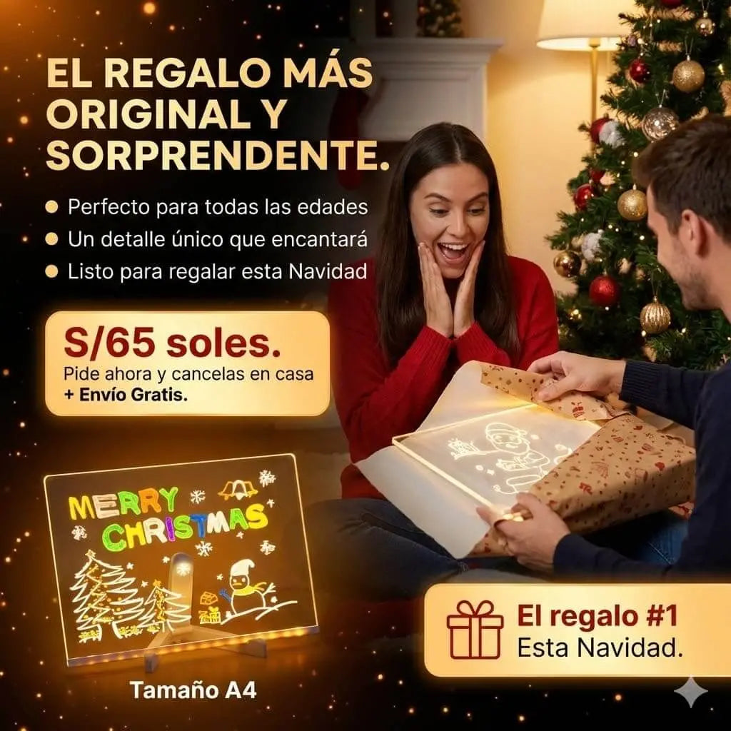 Tablero Mágico Led A4 Incluye Set de 7 Plumones Acrílicos Fosforecentes