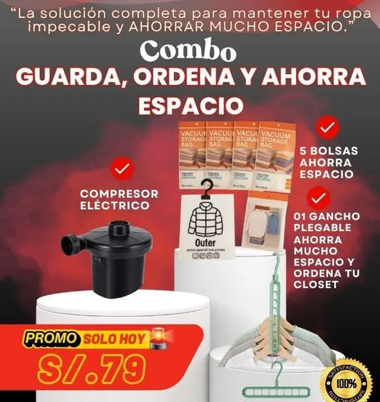 Pack de 5 Bolsas al vacio Diferente tamaño Compresor Eléctrico Gratis y Regalo Gancho Ahorra Espacio