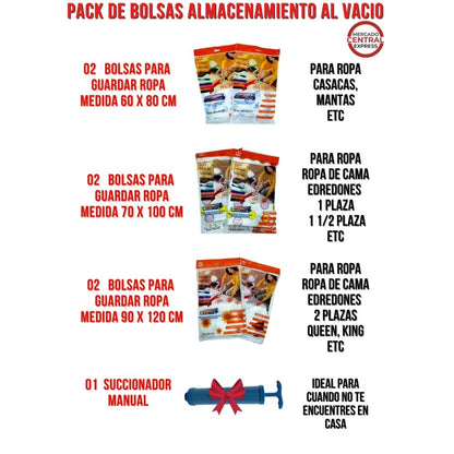 Pack de 6 Bolsas al Vacío (Dif. tamaños) 🎁 Regalo Succionador Manual