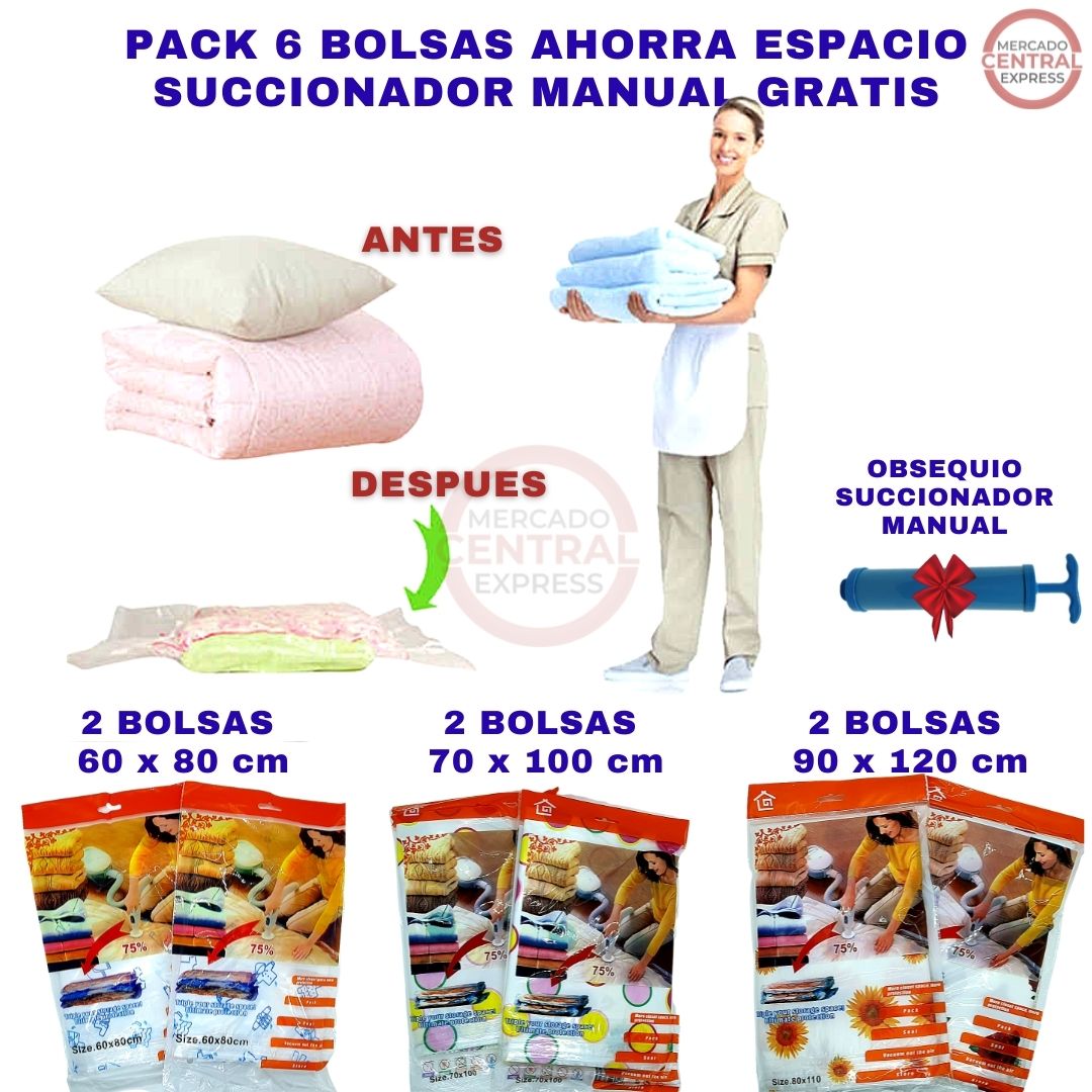 Pack de 6 Bolsas al Vacío (Dif. tamaños) 🎁 Regalo Succionador Manual