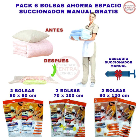 Image of Pack de 6 Bolsas al Vacío (Dif. tamaños) 🎁 Regalo Succionador Manual