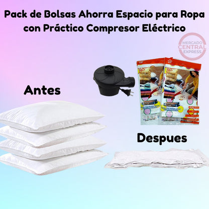 Pack de 6 Bolsas al Vacío Ahorra Espacio Incluye Succionador Eléctrico