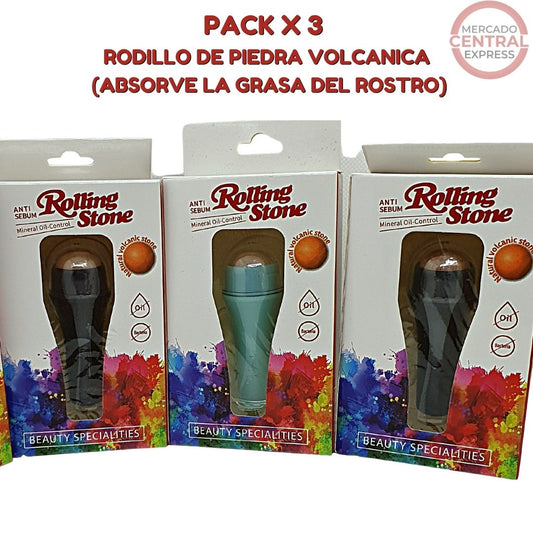 Pack x 3 Rodillos de Piedra Volcanica Natural Absorve la Grasa y Elimina el Brillo del Rostro