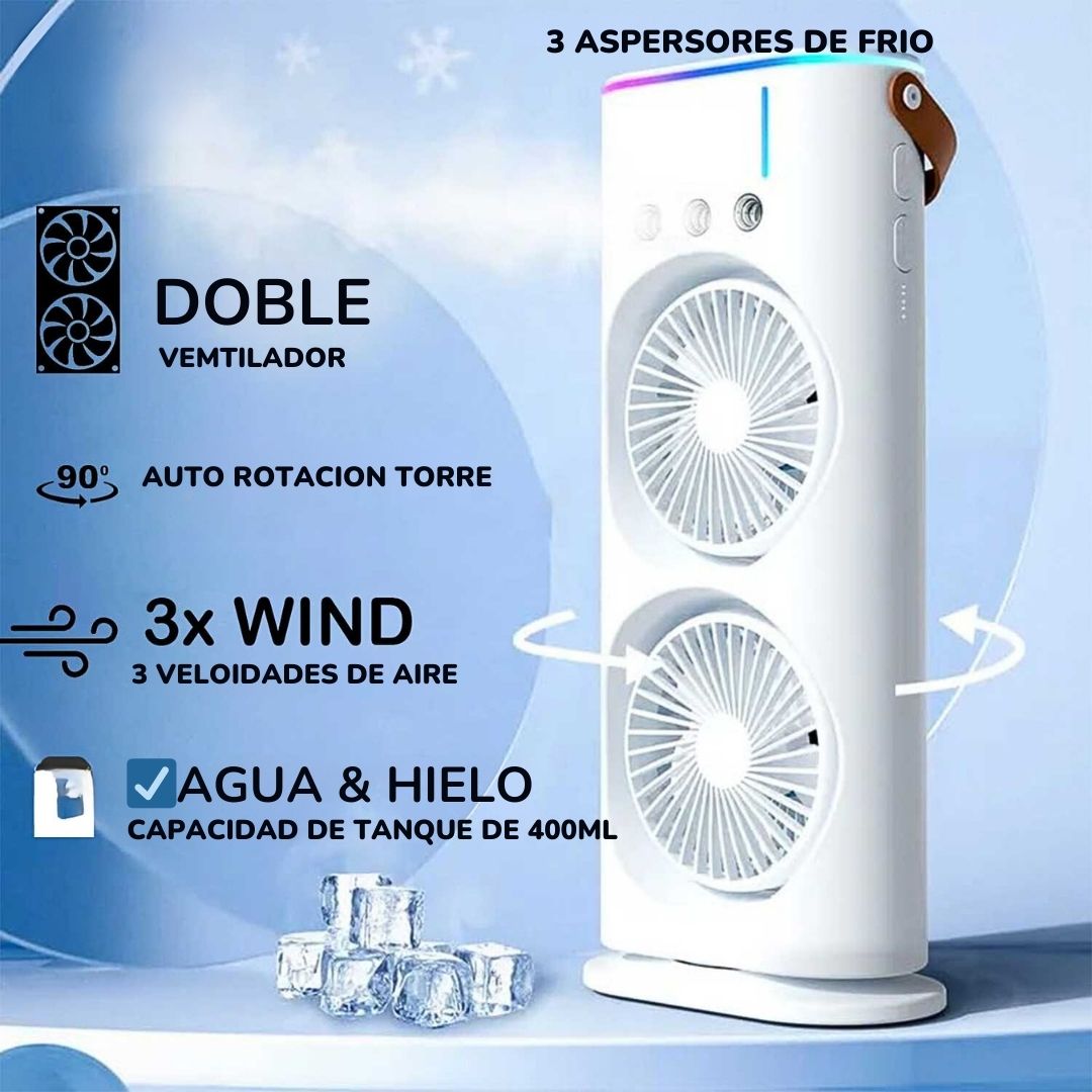 Ventilador/Aire Acondicionado con Pulverizador de Doble Ventilación – La Solución Perfecta para el Calor